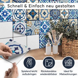 creatisto Tile Stickers for Kitchen Splashback and Great Decorations for Bathroom Tiles – Kitchen Wall Decoration – Pattern: Mexican Tiles – Pack of 9