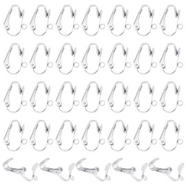 UNICRAFTALE Pack of 50 Ear Clips Accessories Stainless Steel Earring Converter Non Piercing DIY Earring Accessories Earring Hooks DIY Ear Clips Earring for Jewellery Making 16 mm