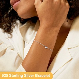 FOCALOOK P Bracelet Jewelry for Lover Initial Letter Bracelets 925 Sterling Silver Dainty Heart Charm with Silver Chain 16cm+5cm