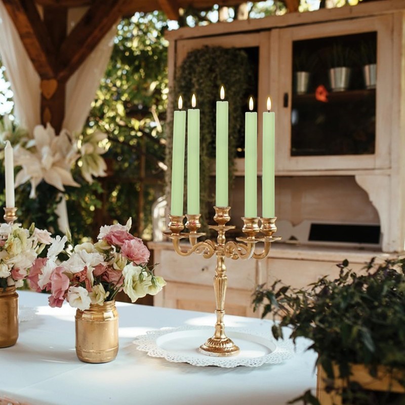 DRomance Green Flameless Flickering Taper Candles Battery Operated with 10-Key