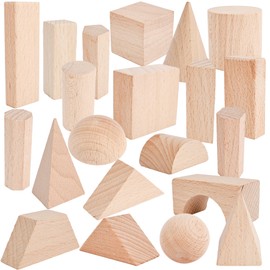 21 Pcs Wooden 3D Shapes Geometric Solids Shapes Geometry Building Blocks Large Size Montessori Learning Wood Toy Pattern Blocks for Various Shapes Home School Supplies