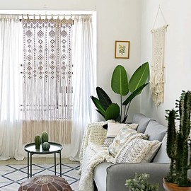 Osunnus Boho Macrame Window Curtain Room Divider Doorway Curtain 79 x 35 Inches Large Long Macrame Wall Hanging for Living Room Bedroom Bohemian Home Decor Wedding Backdrop, Gypsophila - 1 Panel L