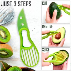 Avocado Peeler 3 in 1 Tool - Hassle-free Avocado Slicer, Pitter & Scooper - Kitchen Gadget for Hass Avocados - Easy to Use, Plastic Avocado Knife, Green - Must-Have Avocado Accessory!