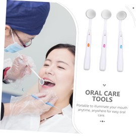 Mobestech 3pcs Led Oral Examination Mirrors Fog Inspection Tools for Oral Care Orange Pink Light Blue for Clinics and Home Use
