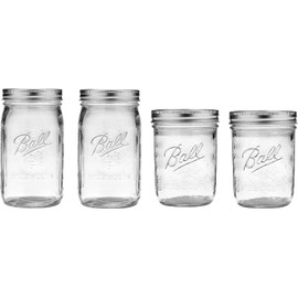 Ball Mason Wide Mouth Jars with Lids and Bands, Set of 4, Two 32oz + Two 16oz Jars (Bundle Pack)