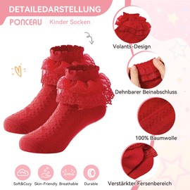PONCEAU 3 Pairs of Ruffle Socks Children Girls Children's Socks Girls Lace Socks Ruffle Princess Socks Cotton Socks for 2-12 Years Girls Size 13-17 cm, Six colours