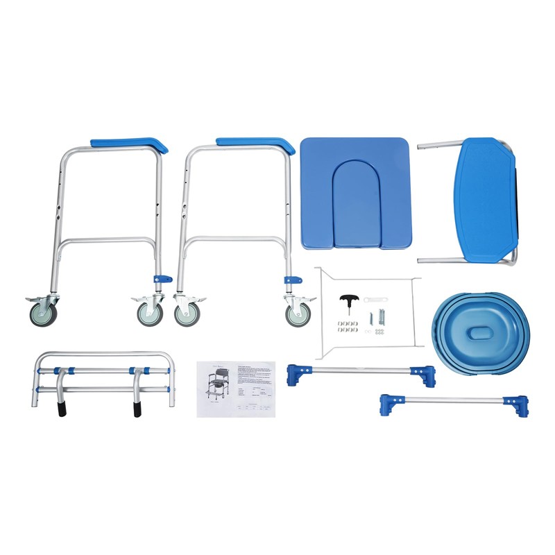 Movable Bedside Commode Chair with Foot Pedal, Multi-Functional Commode Toilet