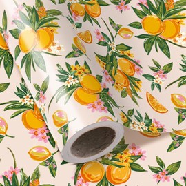 WRAPAHOLIC Orange Floral Wrapping Paper Roll - Mini Roll - 17 Inch x 16.5 Feet - Bright Fruit Wrapping Paper Perfect for Wedding, Birthday, Bridal Shower, Tea Party
