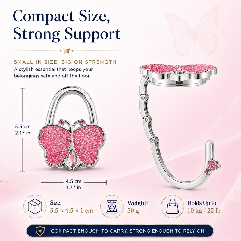 KUNHEHO Butterfly Purse Hook for Table, Foldable Purse Holder &
