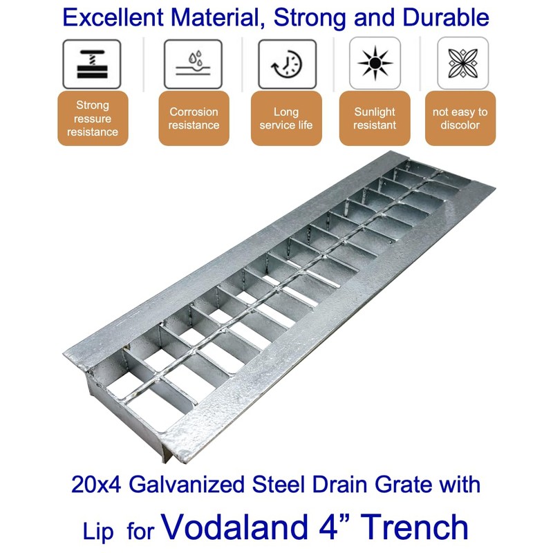DuuMuut Galvanized Steel Drain Grate with Lip 20x4 in for