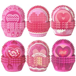 Gcardist Standard 300-Count Cupcake Liners Cupcake Cups Food Grade Red Pink Valentine 6 Designs Cupcake Papers Baking Cups Cupcake Wrappers (Standard Size)