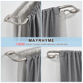 Mayrhyme Double Curtain Rods, Wrap Around Curtain Rod for Windows, Internal Splicing 1'' Front and 5/8'' Back Adjustable Curtain Rod with Aluminum Finials and Brackets (Brushed Nickel, 28-150")