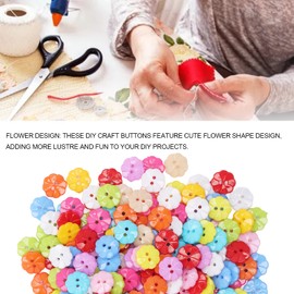 Flower Shaped Candy Colors Button, 200 Pcs 0.51 x 0.51in Plastic DIY 2 Holes Craft Buttons Vvid Colors Flower Plastic Buttons Sewing Crafts Decoration Button for DIY Crafts