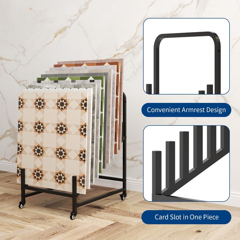 WYJREES 12-Tier Tile Display Rack, Rolling Tile Display Stand for