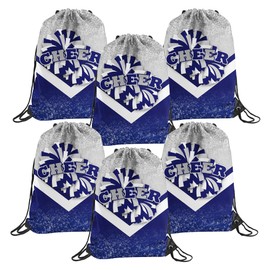 6 Pcs Cheer Drawstring Backpack Cheerleading Drawstring Gym Bags Cheerleader Gifts for Cheerleaders (Silver&Blue)