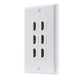 TENINYU HDMI Wall Plate 6 Port, HDMI Socket Plug Insert Jack Outlet Panel Mount Support 4K 60Hz HDR 1080P 3D Ethernet Built in High Speed Cable Extension Coupler for Projector & Home Theater (6 Port)