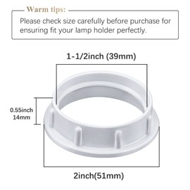 DiCUNO E26 Lamp Shade Rings, White Light Socket Shade Ring, Aluminum Lamp Retainer Replacement for Glass Light Fixture Porcelain Socket, Threaded Diameter 1-1/2 Inch (39mm), 4-Pack