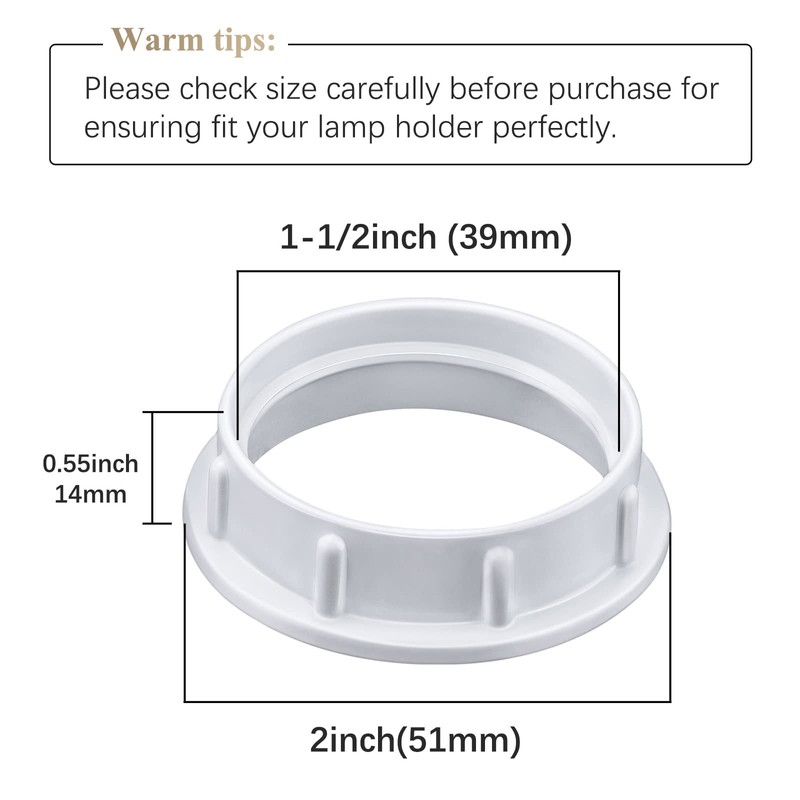 DiCUNO E26 Lamp Shade Rings, White Light Socket Shade Ring,