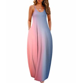 Wolddress Womens 2025 Casual Sleeveless Sundress Plus Size Loose Plain Long Summer Beach Maxi Dress with Pockets Gradient-Babyblue Pink L