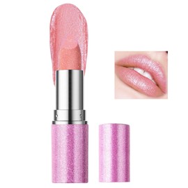 Glitter Shine Lipstick,Pearl Diamond Shimmery Creamy Lipcolor, Hydrating Sparkling Formula Pink Lipsticks, Long Lasting High Pigmented Lip Gloss(02 Light Pink)