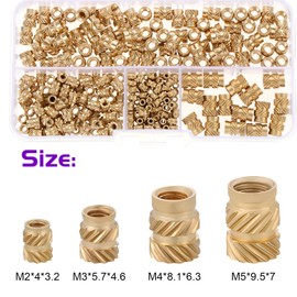 Gueenky 320 Pieces Threaded Insert 3D Printing Brass, M2 M3 M4 M5 Thread Insert Female Thread, 4 Sizes Insert Nuts Assortment for 3D Printer Plastic Parts Injection Moulding