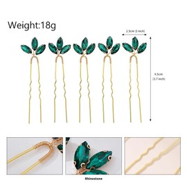FWCXKK 5 Pack Gold Metal Emerald Green Rhinestone Party Prom Wedding Bridal U-shaped Hairpins Headpieces Accessories for Brides Bridesmaids Women