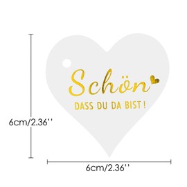 G2PLUS Pack of 100 Heart Kraft Paper Gift Tags, "Schön dass du da Bist" Labels Heart Tags with String for Valentine's Day Wedding Gifts