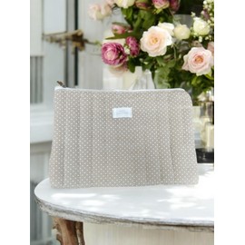 Cosmetic Bag with Dots for Makeup and Brushes with Zipper, Bathroom Organiser (Beige, 27 x 20 x 1 cm), Beige, 27 x 20 x 1 cm, Classic