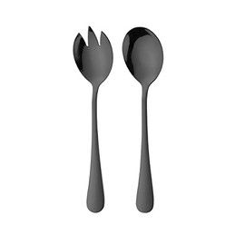 ARFUKA Salad Servers Stainless Steel Salad Spoon Fork Serving Set Salad Mixing Dinner Fork and Spoon Long Handle Salad Server Set Kitchen Cooking Utensil Cutlery Set Black