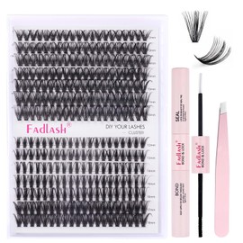 DIY Lash Extension Kit Individual Lashes Cluster 40D+50D 0.07D Curl Eyelash Extension Kit with Lash Bond and Seal and Lash Applicator Tool for Self Application at Home by FADLASH (40D+50D, 12-18mm)