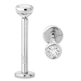 Jewelry Avalanche 16G 14K White Gold Bezel Set 2.5mm (0.08ct) Diamond Labret Monroe Stud 10mm Post Flat Disk Bottom Lip Ring Tragus Stud Internally Threaded 14KLBRT-BZ25WD10WG