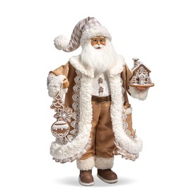 Raz Imports Christmas Gingham Gingerbread Santa Figurine, 18-inch Height, Holiday Decoration