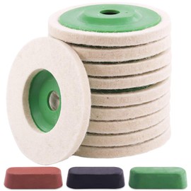 Keadic 13Pcs 4 Inch Wool Felt Polishing Wheel Disc Kit Includes Green Wool Felt Disc Wheel Pad and Buffing Polishing Compounds, Wool Polishing Wheel Buffer Pads Wool Polishing Disc for Marble