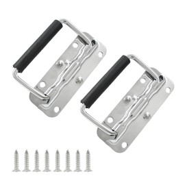 Litoexpe 2pcs Spring Loaded Handles, Silver Heavy Duty Handle, Stainless Steel Chest Handle with Rubber Grip, Surface Mount Folding Handles for Toolbox Chest Case Trunks Crates Storage Boxes