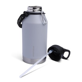 Hydragear Zenith Straw Stainless Steel Bottle with Carabiner, Compass, Signal Whistle, and Fire Starter - 64 Oz - Pewter Powder Coat