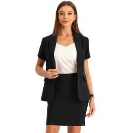 Allegra K Suit Sets for Women's 2 Piece Outfits Blazer Work Pencil Skirt Suit Black M