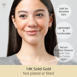 MAX + STONE Solid 14k Gold Hoop Earrings for Women | 1mm Tube, Flex Continuous 16mm (0.6 Inch) Diameter Small