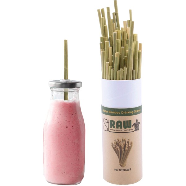 RawStraw Biodegradable Plant-Based Water Bamboo 7.75" Drinking Straws (100 Pack)