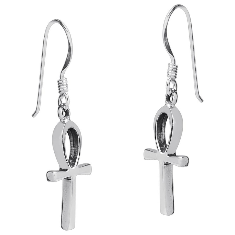 Petite Ankh Egyptian Cross .925 Sterling Silver Earrings