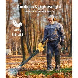 Leaf Blower Cordless with 2 x 4.0Ah Batteries and Fast Charger - 21V Powerful 150MPH Electric Handheld Blower for Lawn, Patio, Dust, Blowing Leaves (Yellow)