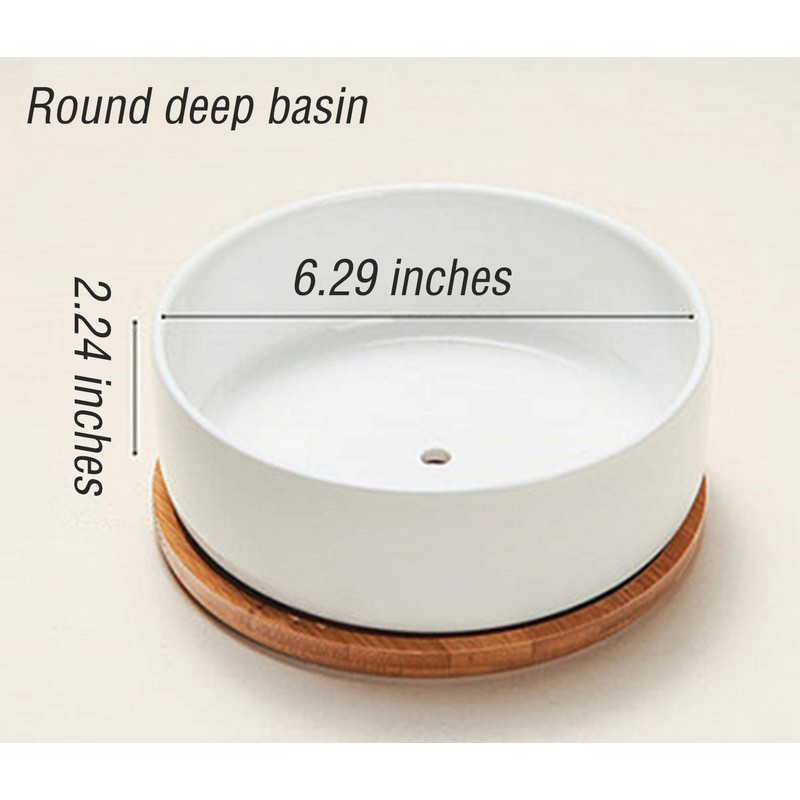 WEIYON-6.29 inchSucculent Planter Ceramic with Bamboo Tray, Modern White Ceramic