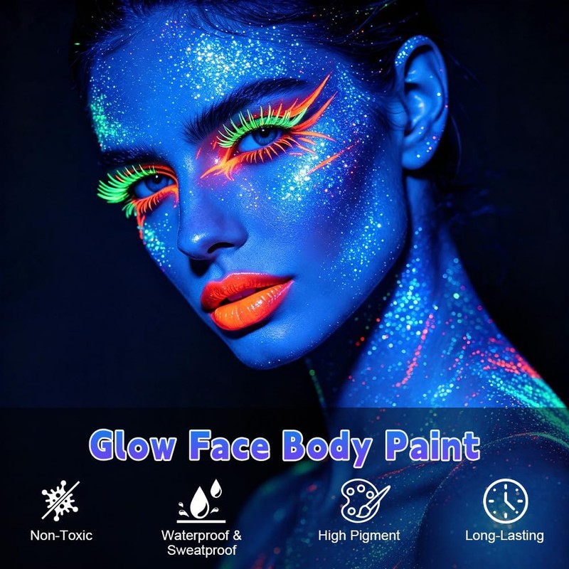 LOPHE 12 Colours UV Body Painting, Washable Make-Up Pens