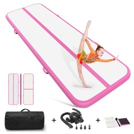 Air Gymnastics Tumbling Mat, 6.6ft/10ft/13ft/16ft/20ft Inflatable Track Mat for Home/Outdoor Training, 4 inch Thick Gym Mat with Electric Pump for Kids & Adults - Pink