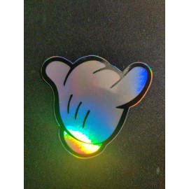 Mickey Mouse Aloha Shaka Holographic Rainbow Shiny Sticker -- Waterproof!