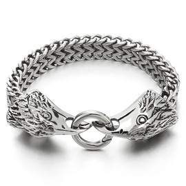COOLSTEELANDBEYOND Biker Men Stainless Steel Eagle Head Franco Link Curb Chain Bracelet with Spring Ring Clasp 8.5 Inch (CA)