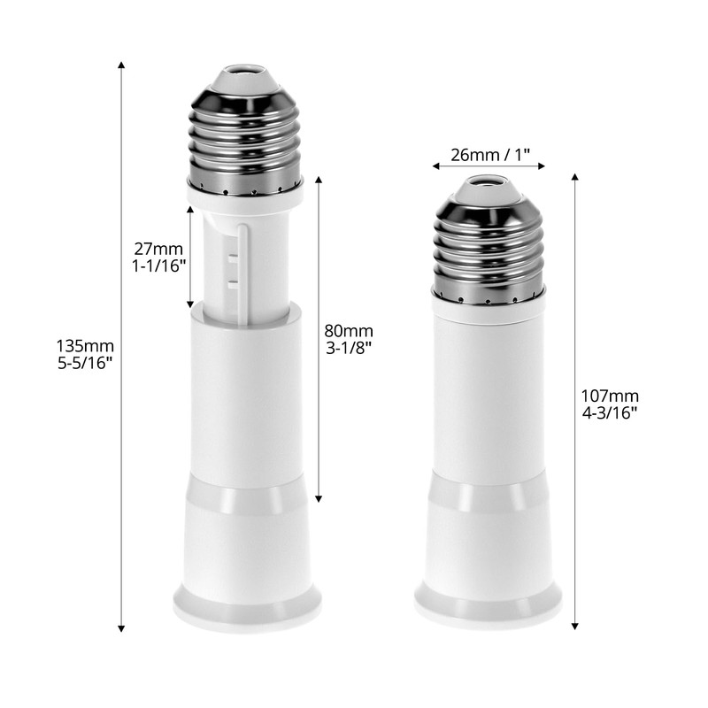 QWORK E26 Light Socket Extender, 2-Pack 4-Level Extendable, Flame-Retardant PBT,