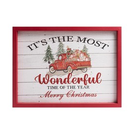 flangairy Red Truck Christmas Wall Decor, Wooden Its The Most Wonderful Time Of The Year Sign, Rustic Holiday Wall Art Framed Home Decorations Indoor