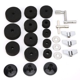 23PCS Cymbal Replacement Accessories, Cymbal Stand Felts, Drum Cymbal Felt Pads Include Wing Nuts, Washers, Cymbal Sleeves & Drum Key (Grey)
