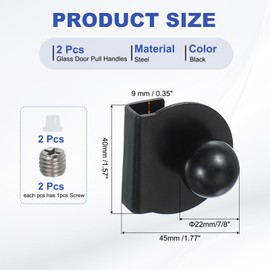 PATIKIL 7/8" Glass Door Pull Handle, Stainless Steel 2Pcs No Drilling Door Clips Pulls Handles Knobs with Screws for 5-8mm Shower Glass Cabinet Drawer Display Showcase, Black