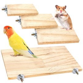 BILLIOTEAM 4-Size Bird Platforms with Wood Perches and Stand Boards - Habitat Cage Corner Shelves with Stainless Steel Washers - Ideal for Parrots, Cockatiels & Small Pets like Hamsters, Gerbils & Chi